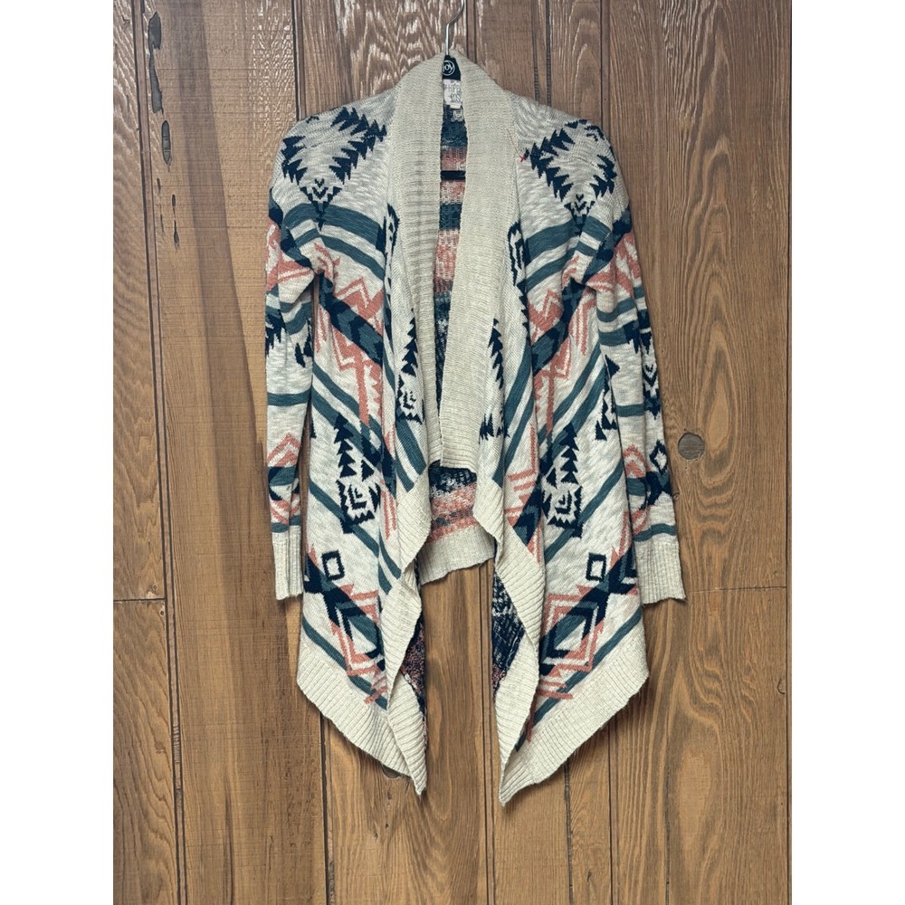 Boho Aztec Open Front Drape Cardigan Sweater – Southwestern Print – M